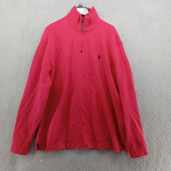 Polo Ralph Lauren Sweater Mens‎ Large Red 1/4 Zip Cotton Pullover - Picture 1 of 8
